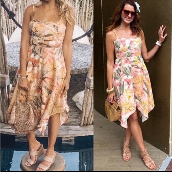 Joie 100% Linen Phara Floral Handkerchief Hem spaghetti Strap Dress Sz 6 (hh) - Picture 2 of 16